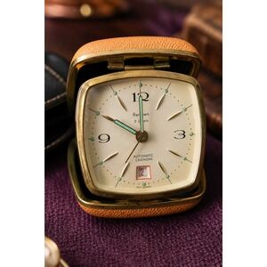 Vintage Renown West Germany Travel Alarm Clock Calendar Wind Up Working